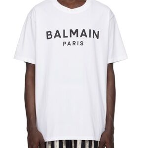 Balmain Mens White Logo T-Shirt